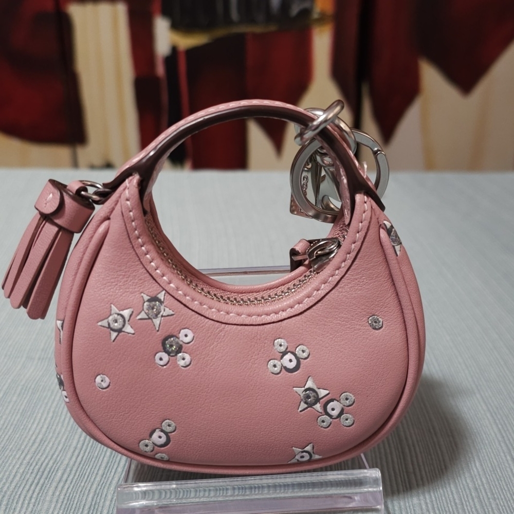 Coach Pink Mini Women's Bag Charm/Keyholder W Star Bling Design NWT - Picture 2 of 9